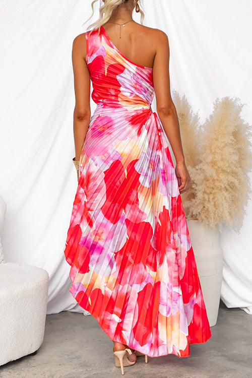 Sommer Maxikleid Blumendruck Elegant Einarmig