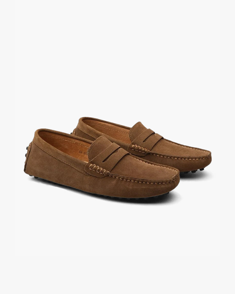 Herren Mokassin Schuhe Wildleder Slip On Braun