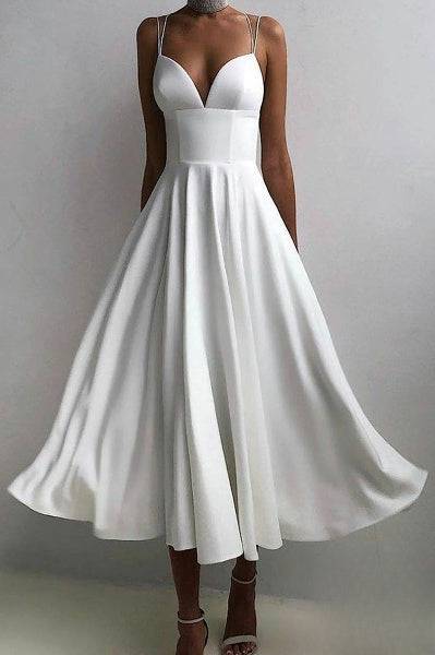 Elegantes Damenkleid Midi Spaghettiträger Abendkleid