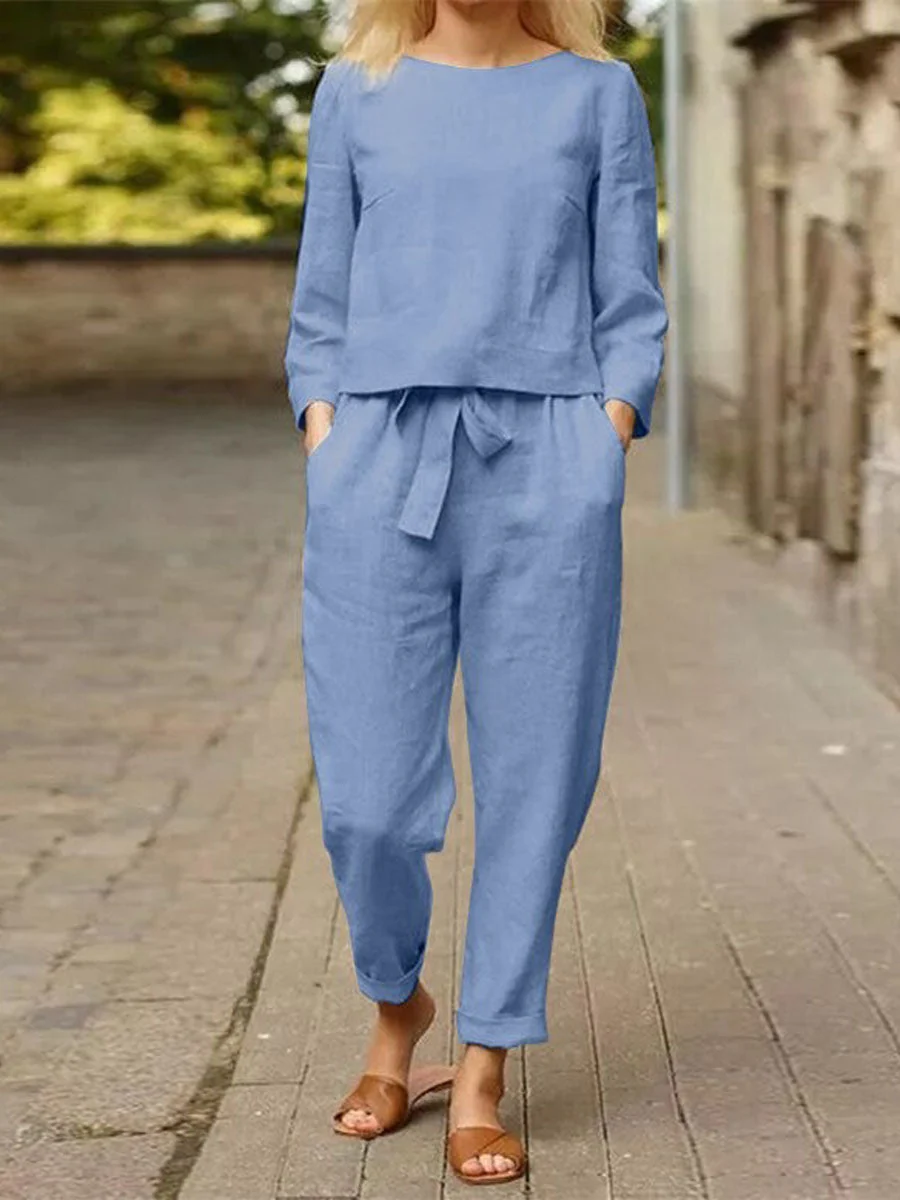 Damen Freizeitanzug mit Langarm und Gürtelhose