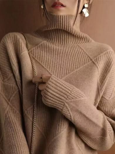 Rollkragenpullover 3D Rhombus Muster Modern