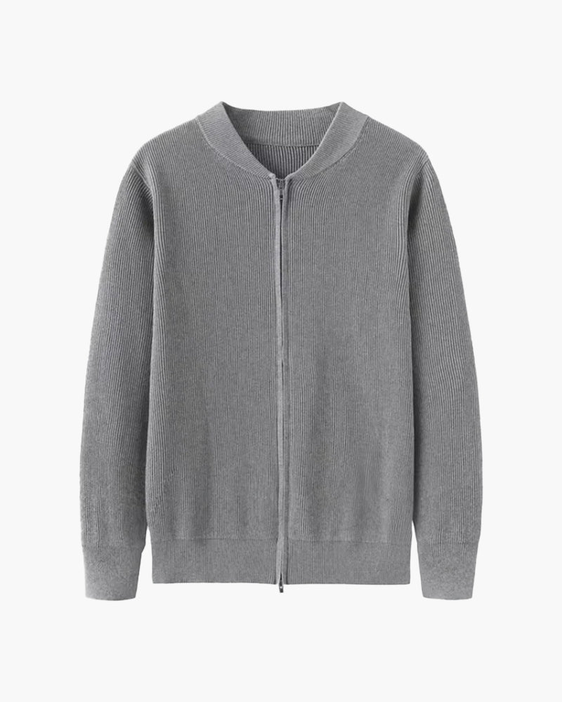 Herren Strickjacke Stehkragen Rippstrick Reißverschluss