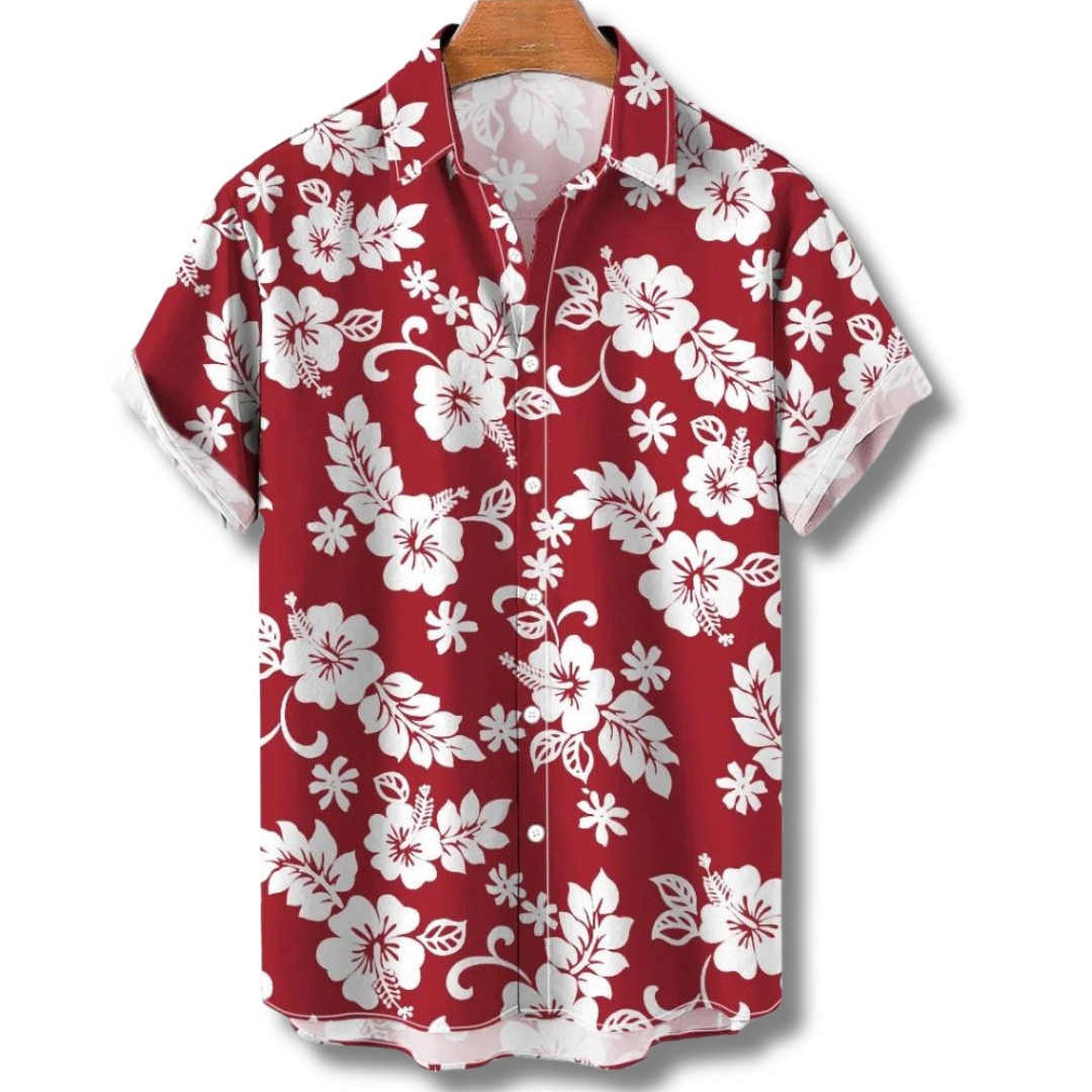 Hawaiihemd Kurzarm Flamenco Blumen Print Sommer