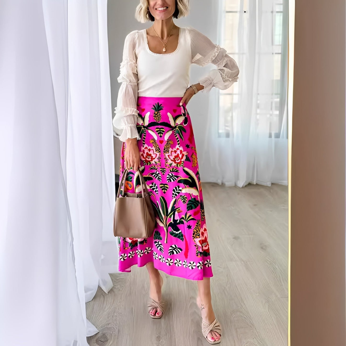 Elegantes Blumenkleid Damen Sommerkleid