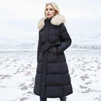 Damen Steppmantel Schick mit Gürtel und Kapuze