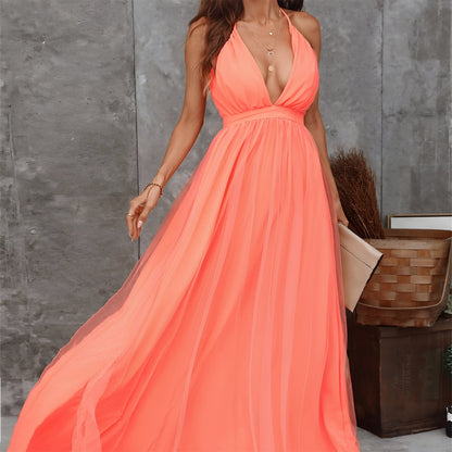 Elegantes Damenkleid Lang V-Ausschnitt Abendkleid