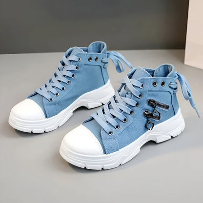 Damen Sneaker High-Top Jeansblau Reißverschluss Schuhe