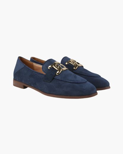 Elegante Damen Loafer aus Wildleder Gold
