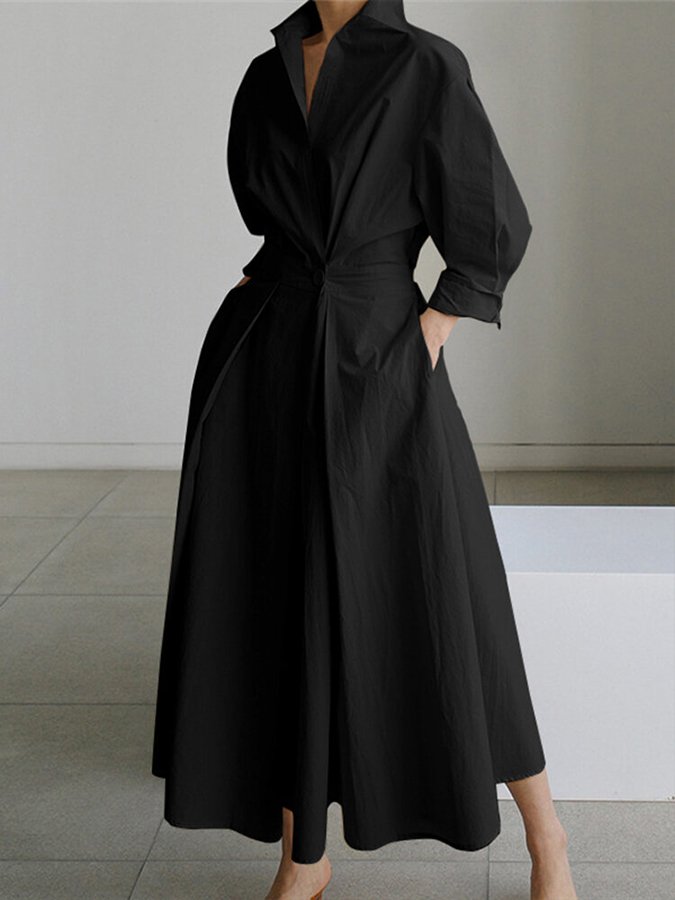 Damen Maxi Kleid Tailliertes Langhemd Elegант