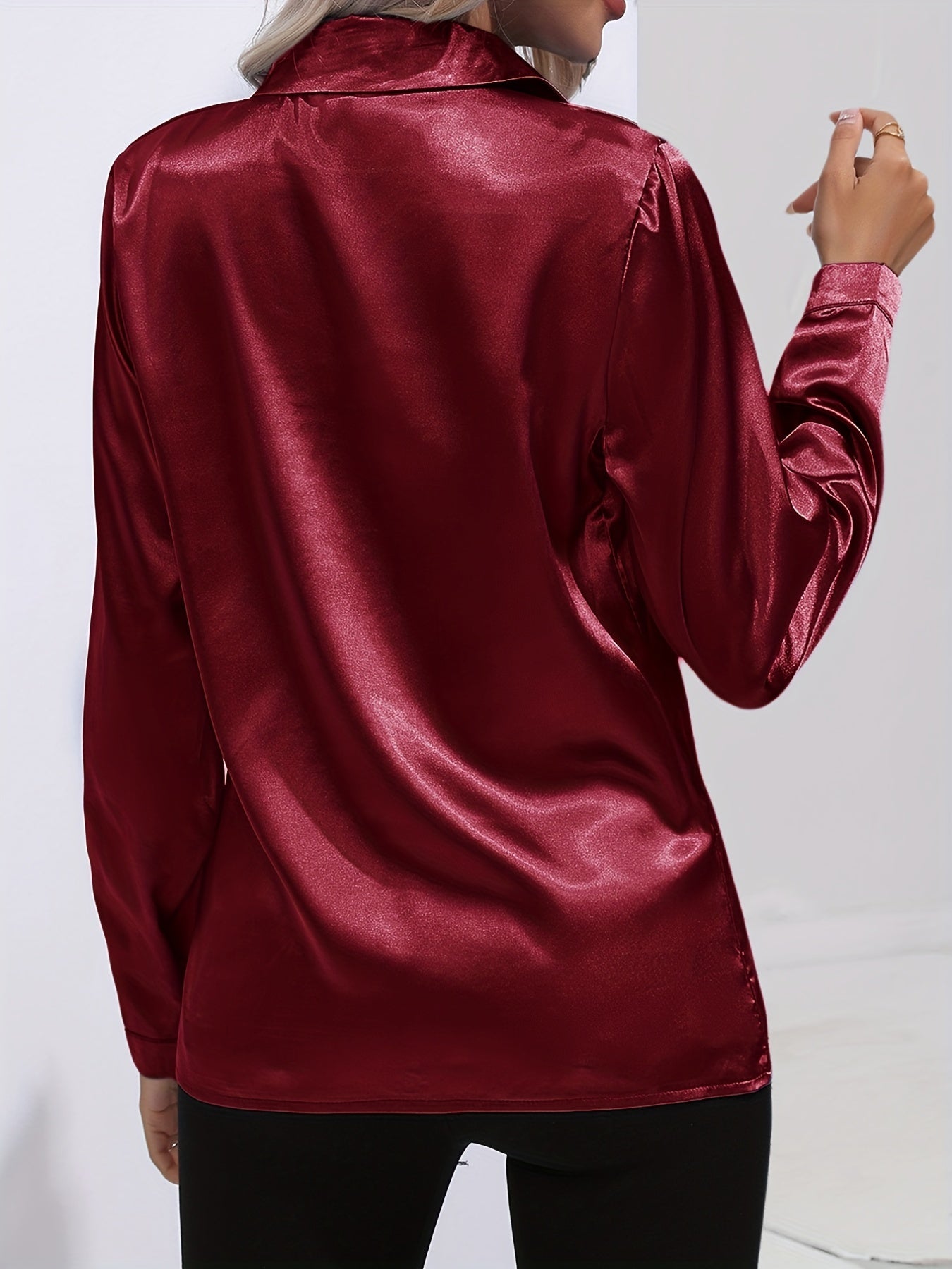 Damenhemd Satin Elegantes Langarm Oberteil