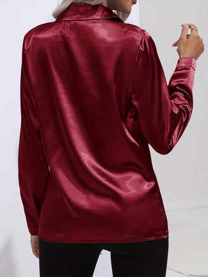 Damenhemd Satin Elegantes Langarm Oberteil