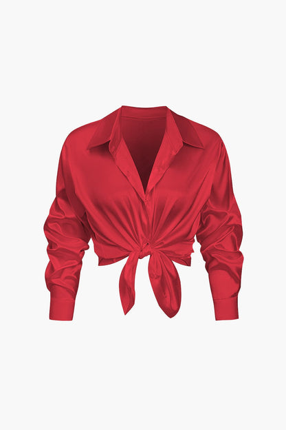 Elegante Bluse Langarm Seiden-Satin Damenbluse
