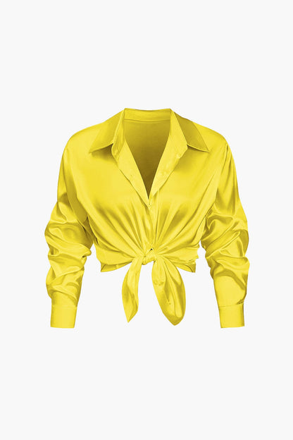 Elegante Bluse Langarm Seiden-Satin Damenbluse
