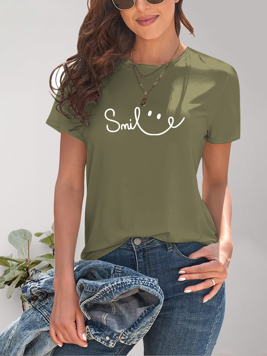 Kurzarm T-Shirt Frauen Rundhals Modern