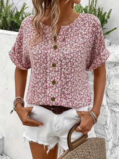 Bluse mit Knöpfen Blumenmuster Damen