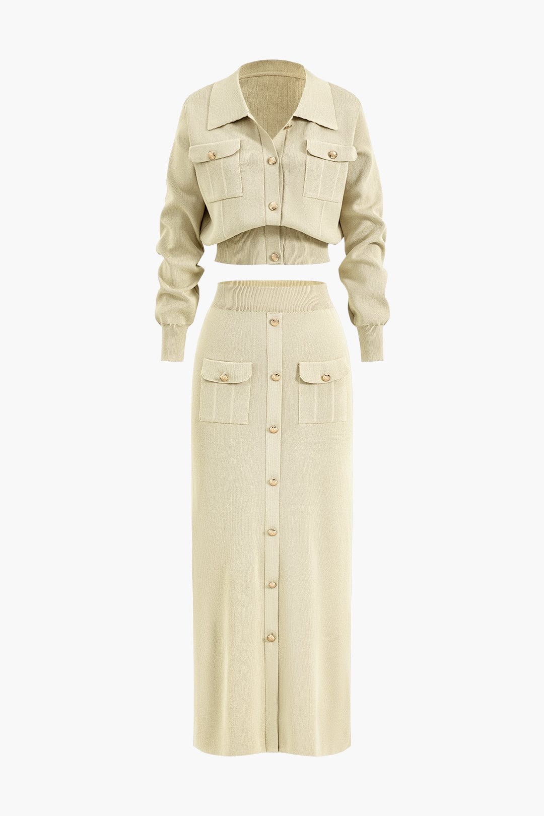 Strick-Set Damen Blazer Rock Kombination
