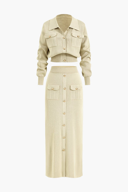 Strick-Set Damen Blazer Rock Kombination