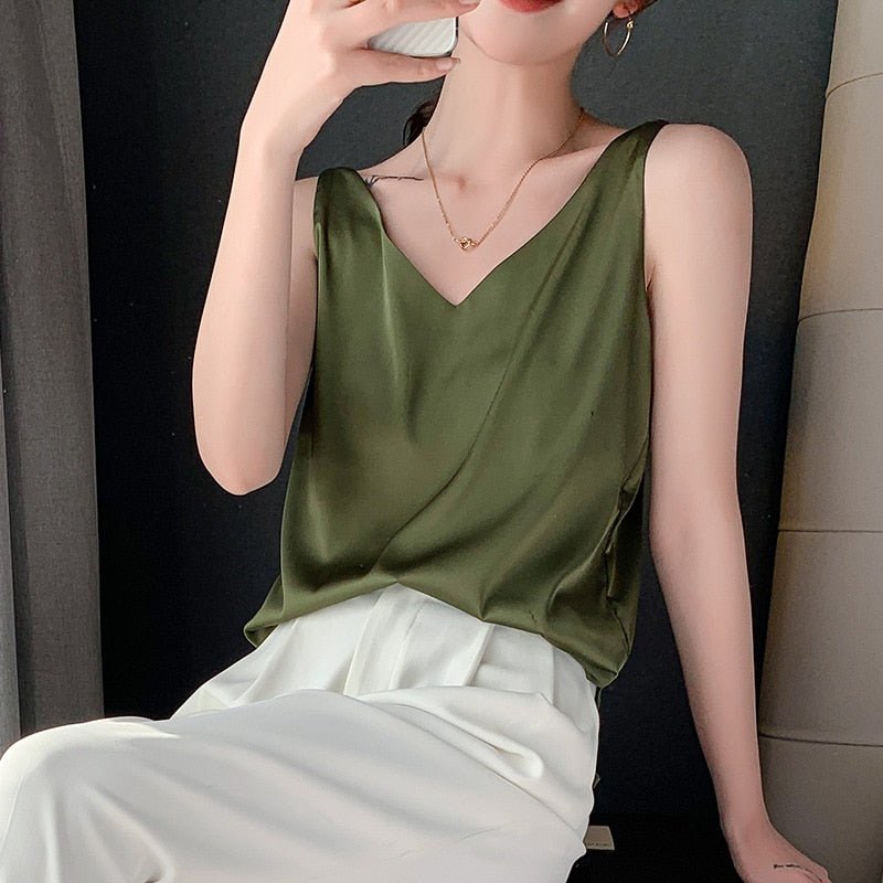Damen Oberteil V-Ausschnitt Satin Top Elegent