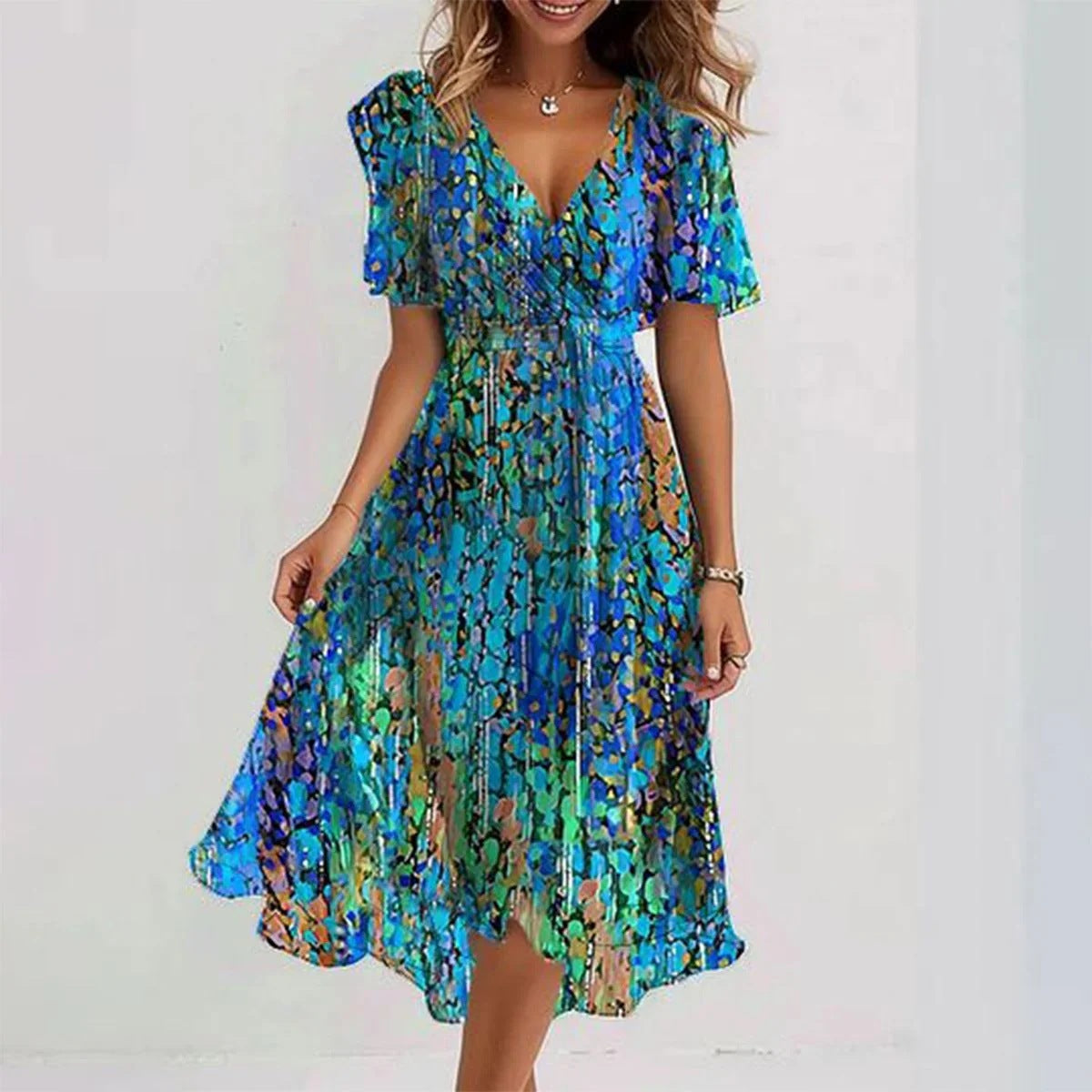 Elegantes Sommerkleid Kurzarm Damenkleid - BerlinGlamour