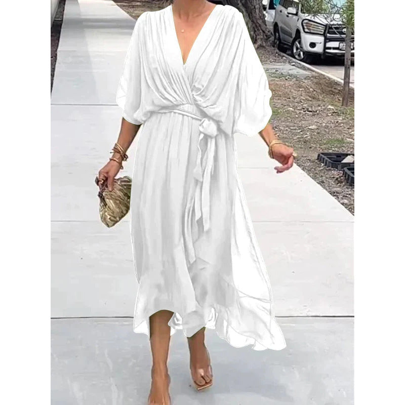 Kleid mit Fledermausärmeln und V-Ausschnitt – Modell Wendy