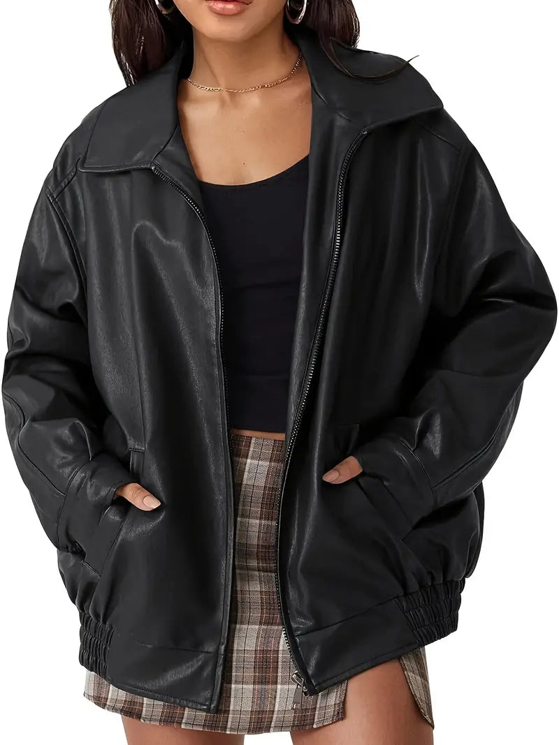 Lederjacke Reißverschluss Schwarz Bikerstyle