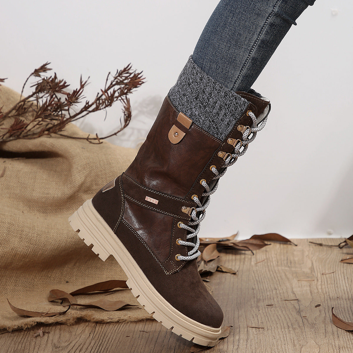 Damen Winterstiefel Elegante Hohe Schnee Stiefel Schwarz