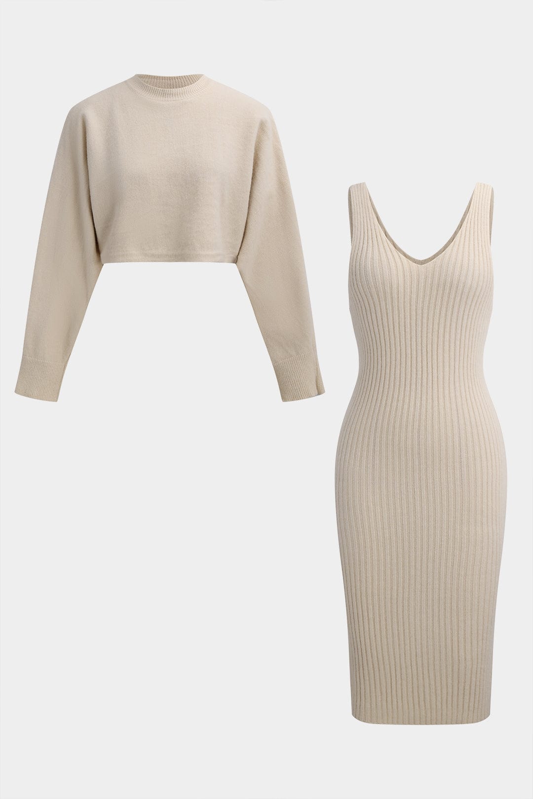 Strick-Zweiteiler-Set Frauen Crop-Oberteil Figurformendes Kleid - BerlinGlamour