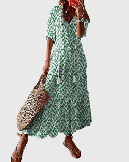 Damen Maxikleid Boho Chic V-Ausschnitt Sommerkleid