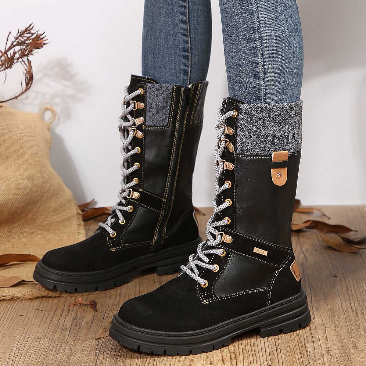 Damen Winterstiefel Elegante Hohe Schnee Stiefel Schwarz