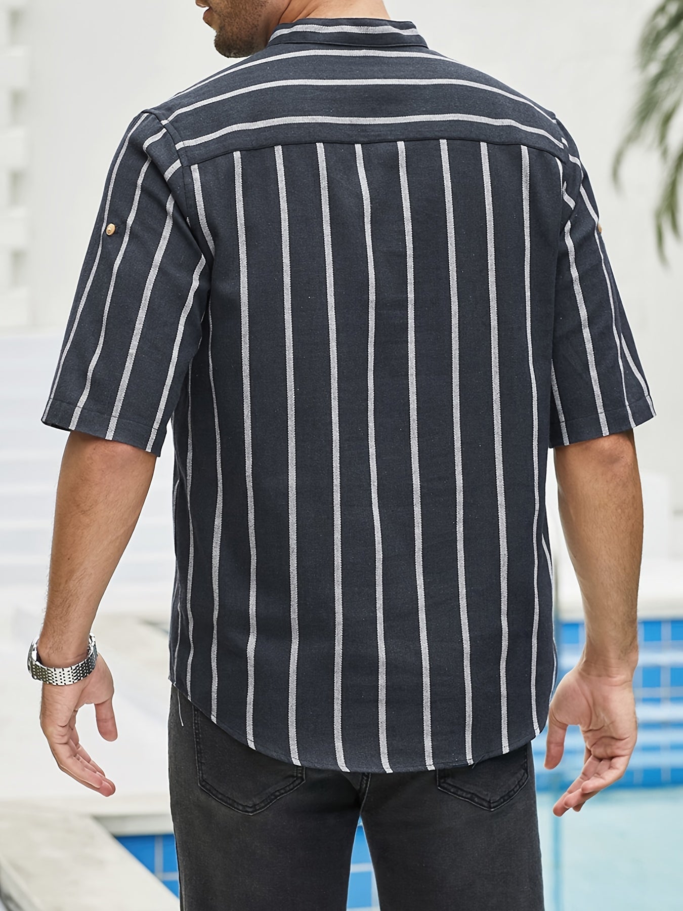 Herren Hemd Kurzarm Gestreift Klassisch Slimfit