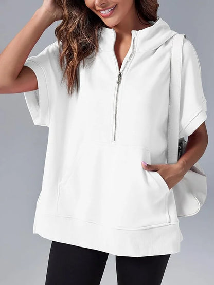 BerlinGlamour Kurzarm-Pullover mit Halb-Reißverschluss