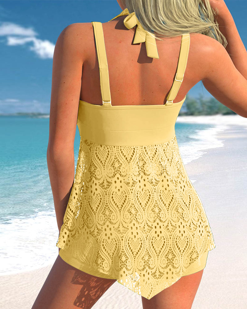 Stilvolles Tankini-Set Hochwertig Flatternd Frauen Badeanzug