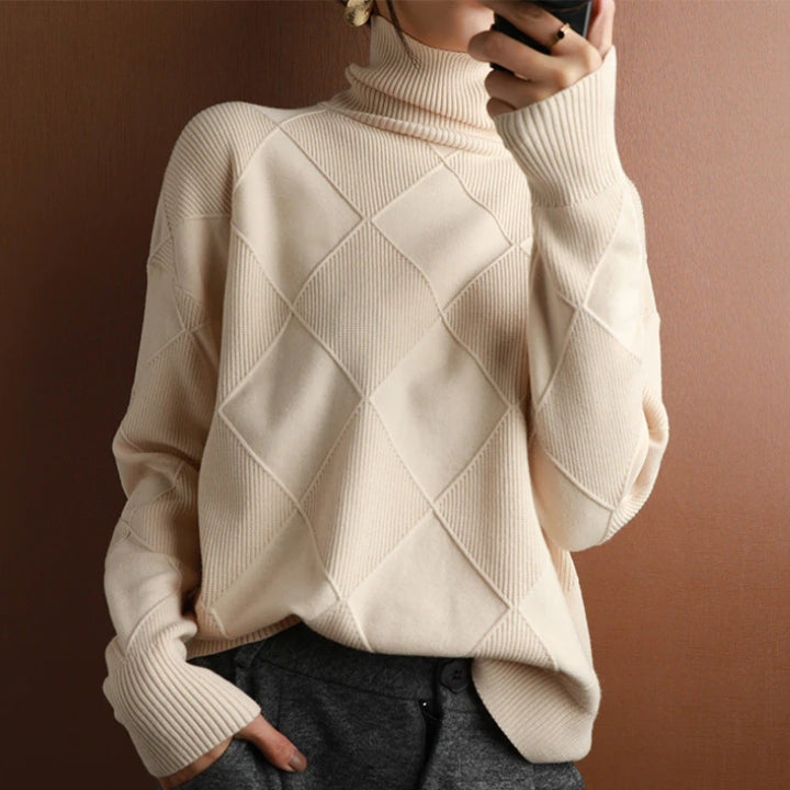 Weicher Rollkragenpullover Zopfmuster Frauenpullover