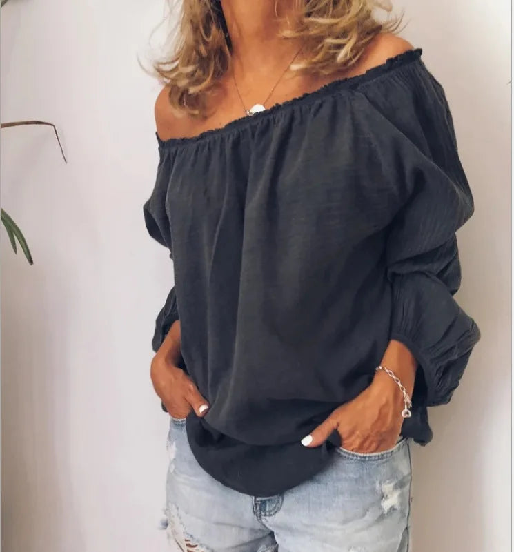 Off Shoulder Bluse Elegante Ballonärmel Damen Oberteil