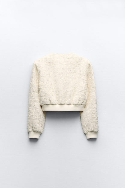 Bouclé-Jacke Kurz mitGoldknöpfen Damen