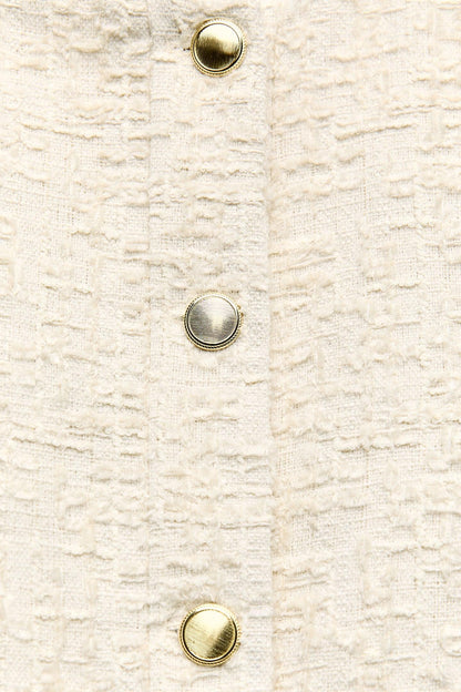 Bouclé-Jacke Kurz mitGoldknöpfen Damen
