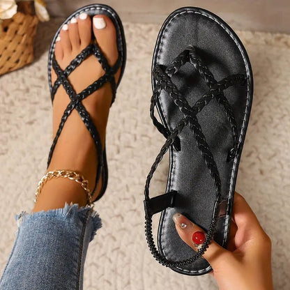 Damen Sandalen Flache Geflochtene Sommer