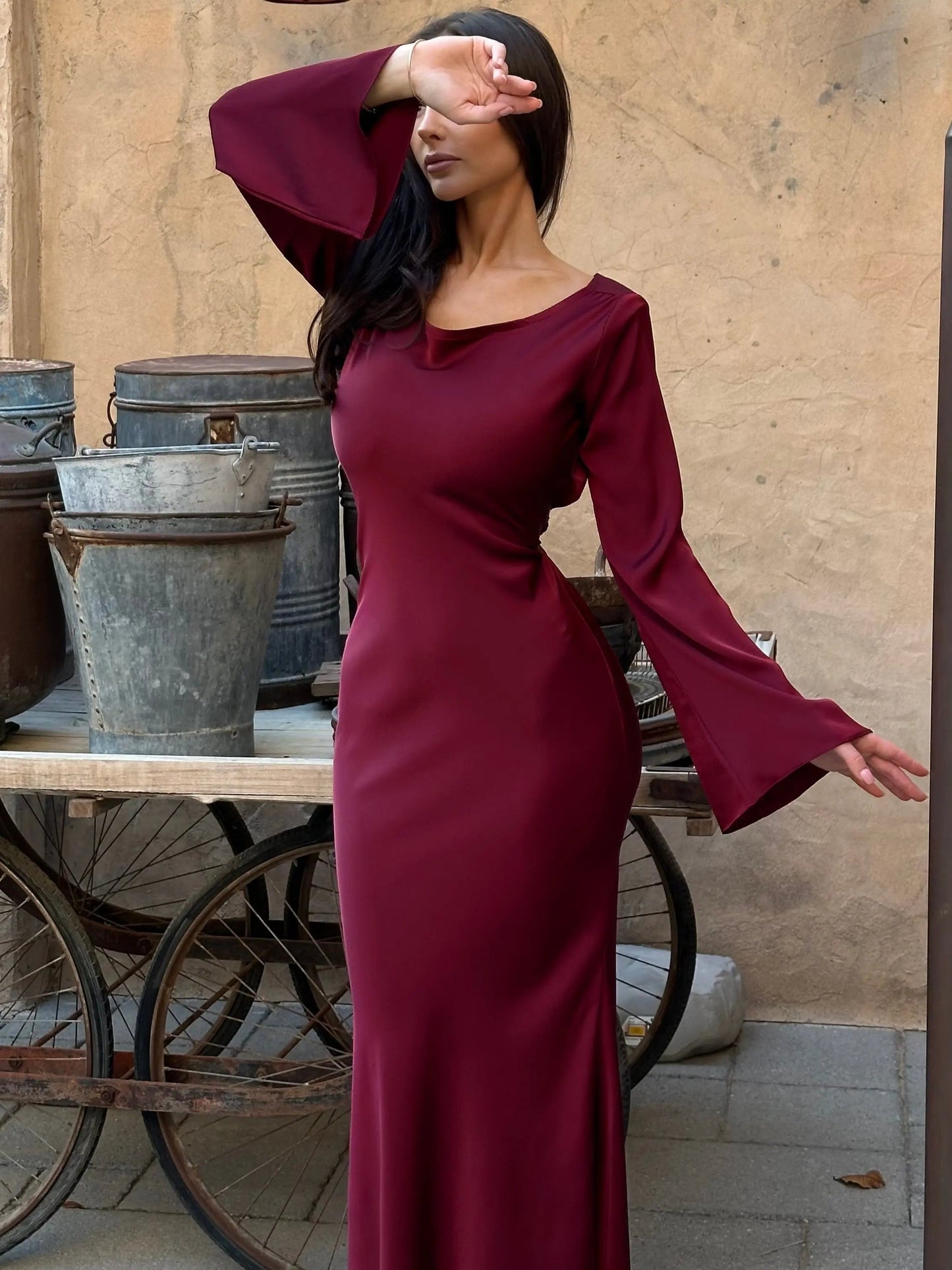 Elegantes Maxi-Kleid Langärmlig Für Damen
