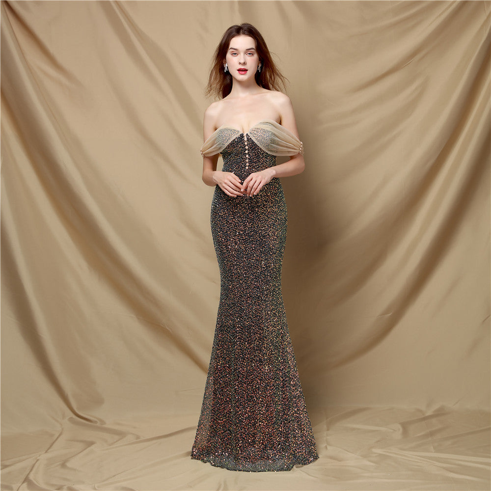 Elegantes Schulterfreies Abendkleid Damen Lang