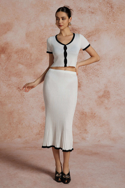 Damen Zweiteiler Set Strick Top und Rock