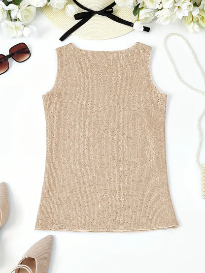 Elegantes Pailletten Top Ärmellos Damen Oberteil Glitzer