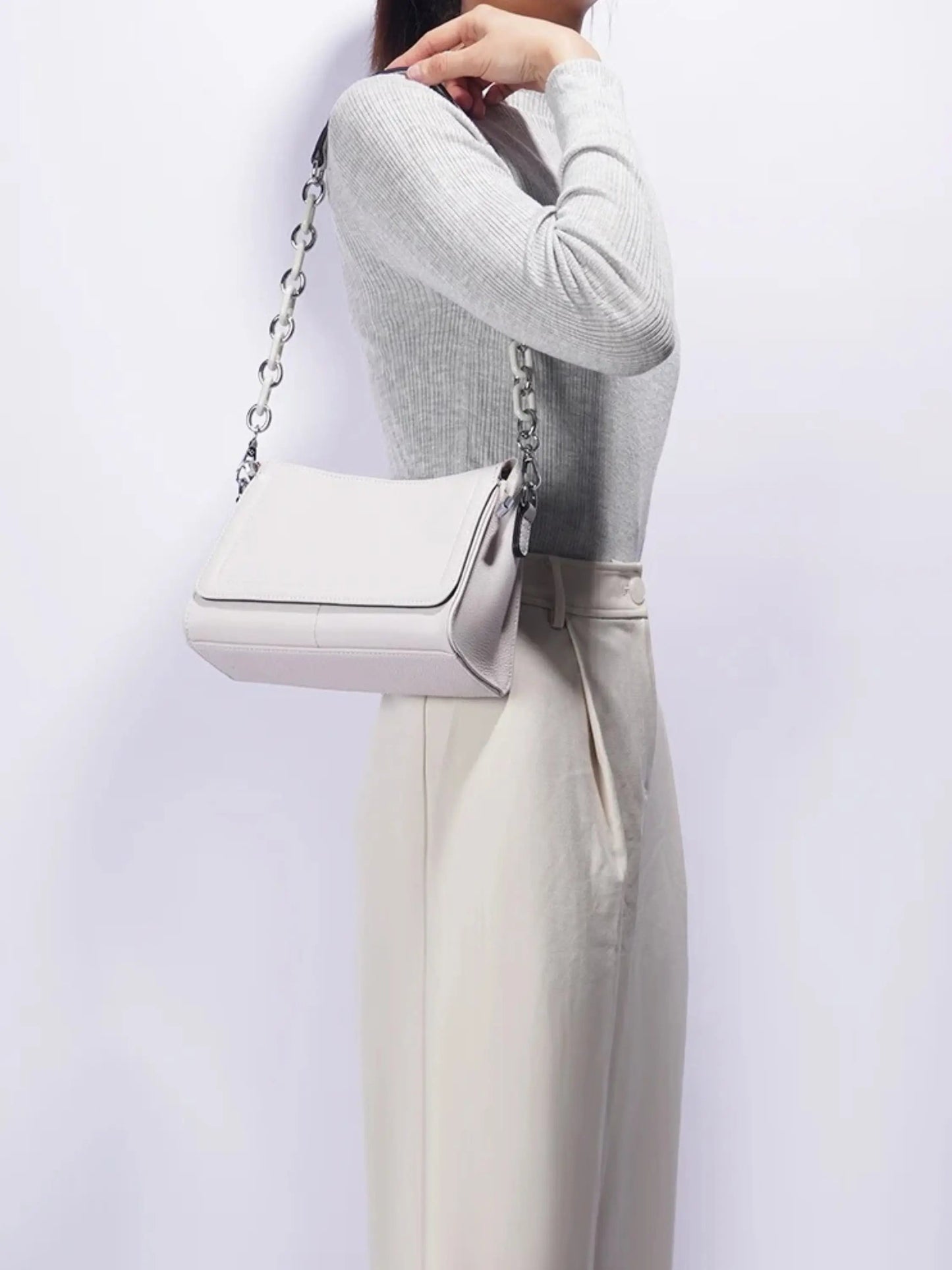 Elegante Lederschultertasche Weiß Damen