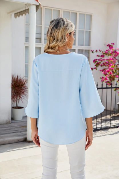 Damenbluse Chiffon Kurzärmelig V-Ausschnitt Elegant