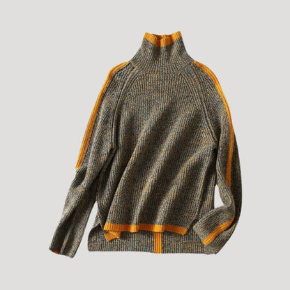 Damen Strickpullover Rollkragen Ripp Optik Frühling - BerlinGlamour