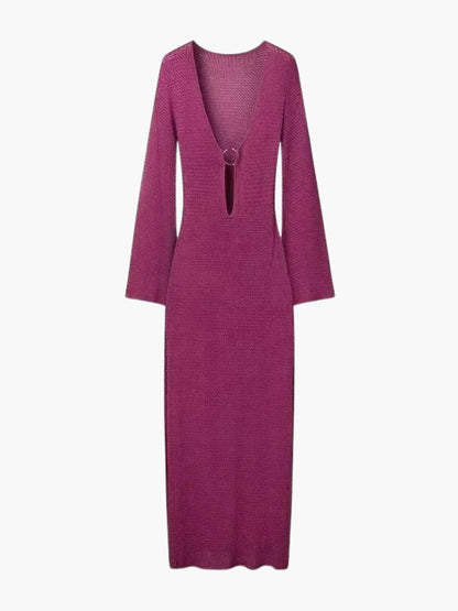 Lila Maxikleid Strickkleid Damen Langkleid - BerlinGlamour
