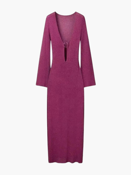 Lila Maxikleid Strickkleid Damen Langkleid - BerlinGlamour