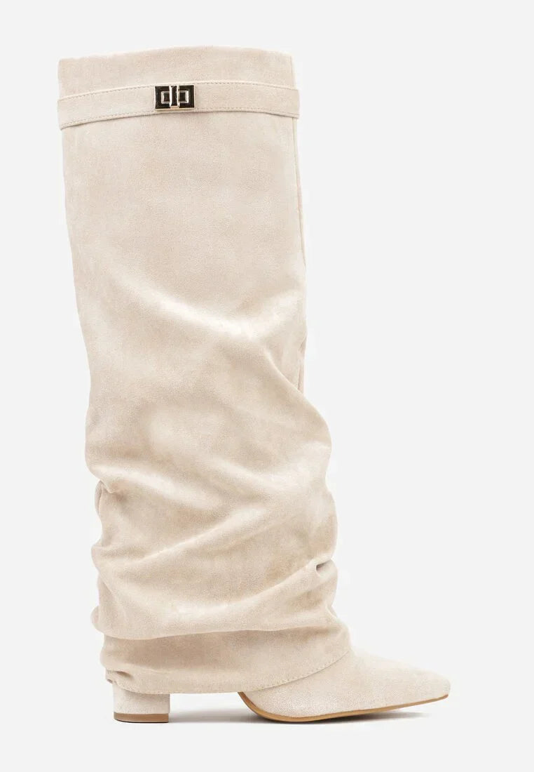 Faltstiefel Damen Niedriger Absatz Spitze Zehen
