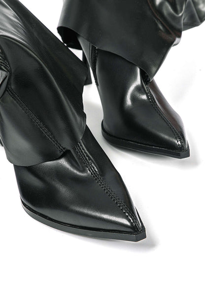 Schwarze Stiefel Damen Hoch Oversized Design Schuhe