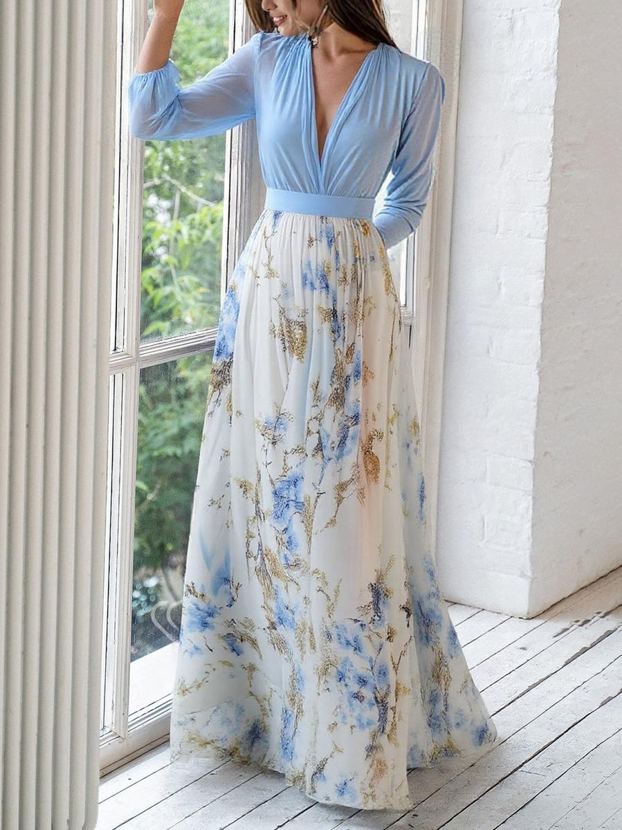 Langes Maxikleid Blumendruck Sommerkleid Frauen