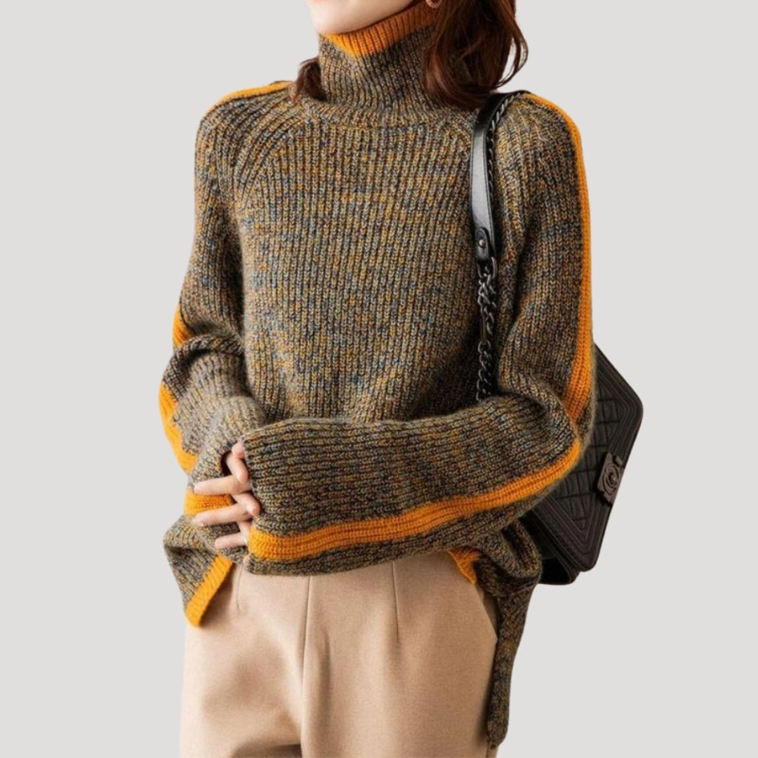 Damen Strickpullover Rollkragen Ripp Optik Frühling